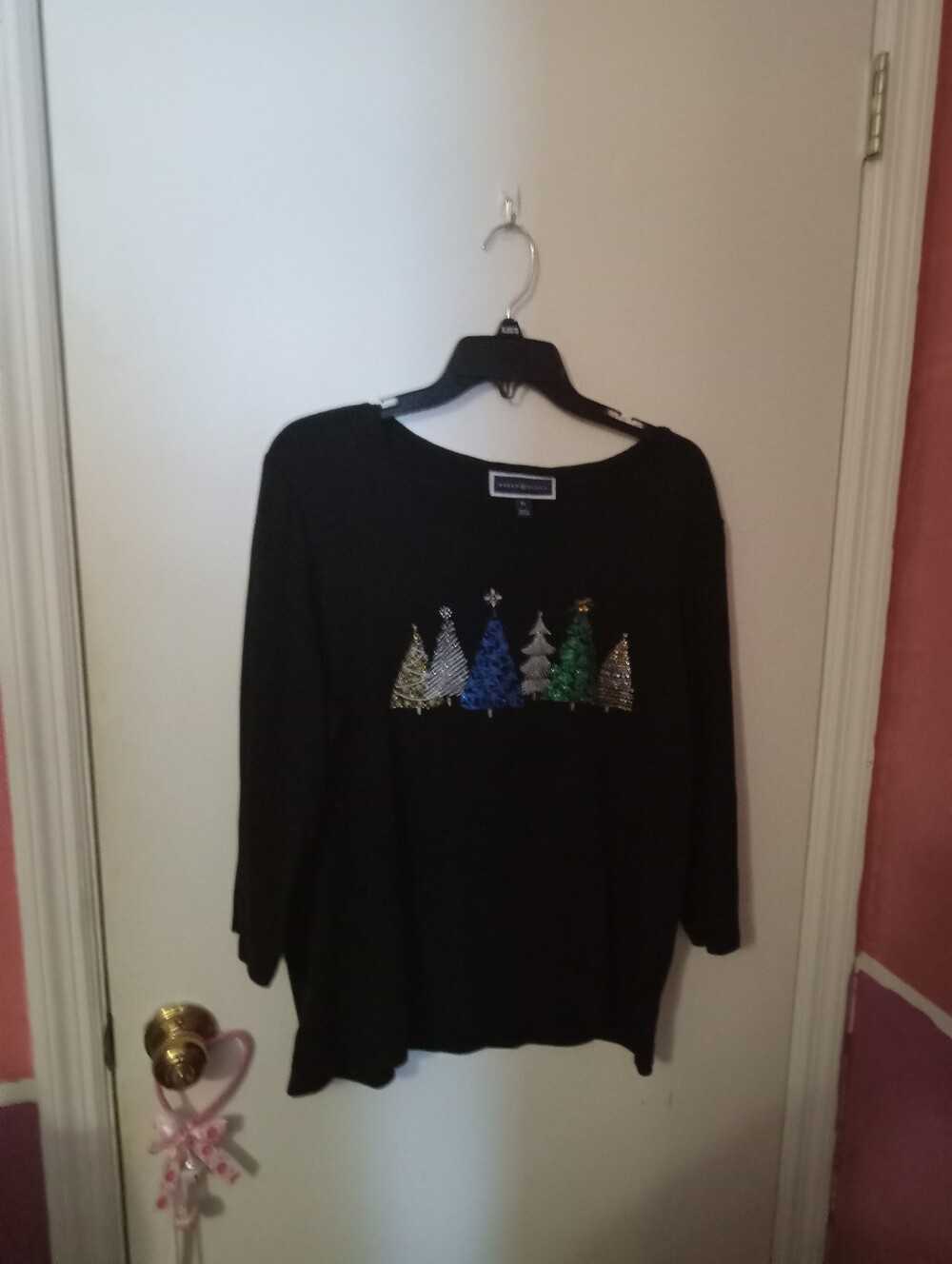 Women's Size XL Karen Scott Sparkly Christmas Tree Graphic Print Shirt